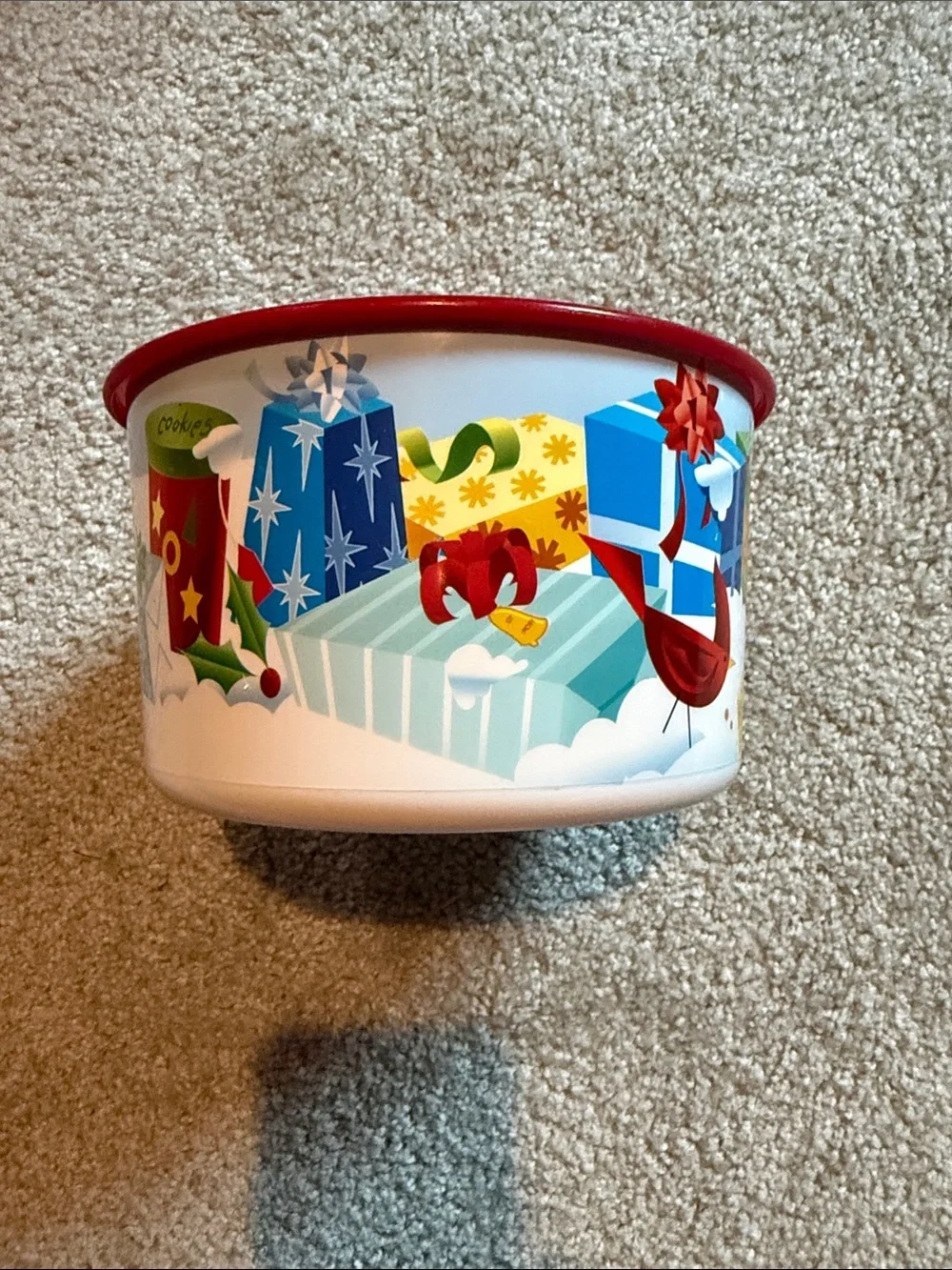 Tupperware Festive Holiday Storage Bowl with Red Lid